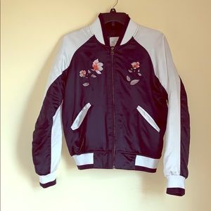 Bomber Jacket with Flower Accents
